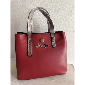 Red Jeep Handbag With Brown Handles - Top Handle Bag - Leather NWT Defect Snap